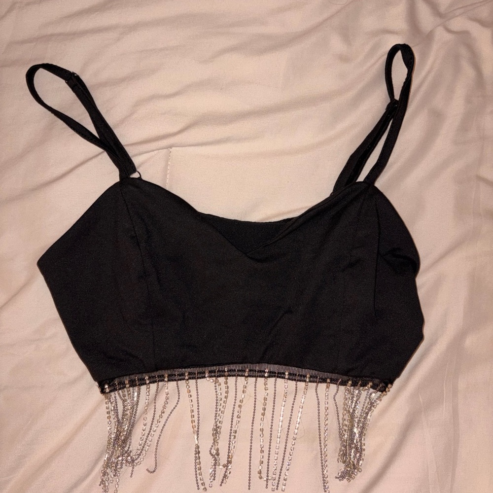 Black and silver fringe top